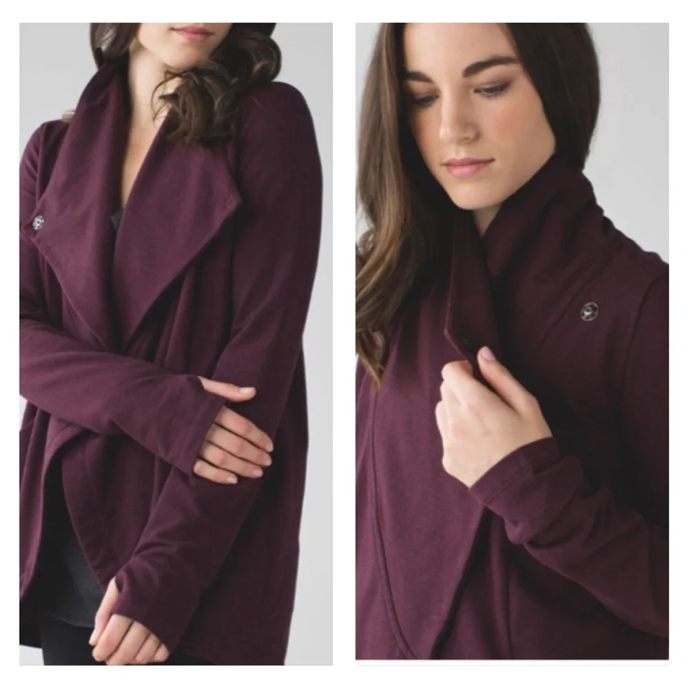 Lululemon That's A Wrap Heathered Bordeaux Drama Sweatshirt Jacket Snap Front 4